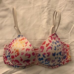 EUC PINK Rainbow Leopard Convertible Push-up Plunge Bra